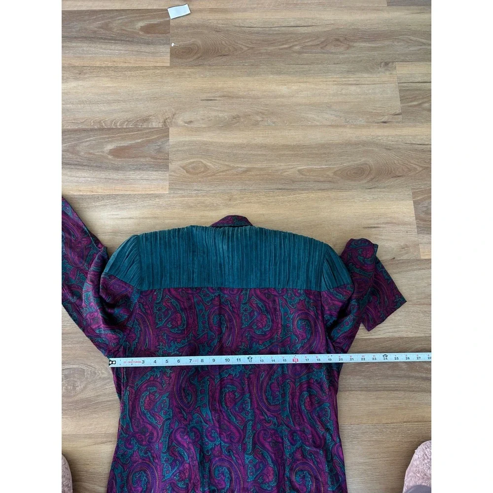 Vtg John Phillips double‎ breasted Paisley Midi Dress Size 16W Pleated steampunk